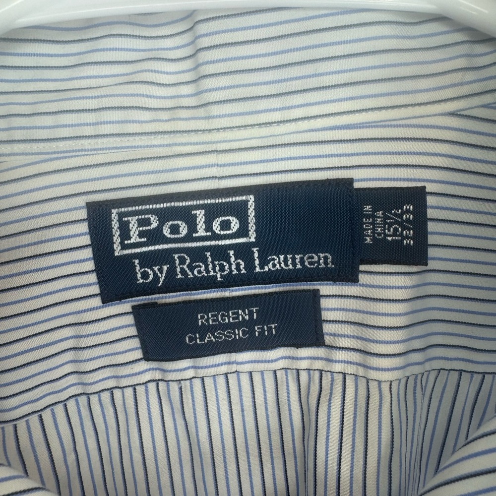 Polo Ralph Lauren Vintage Men’s Blue White Striped Cotton Shirt Size 15 1/2 - Picture 2 of 6